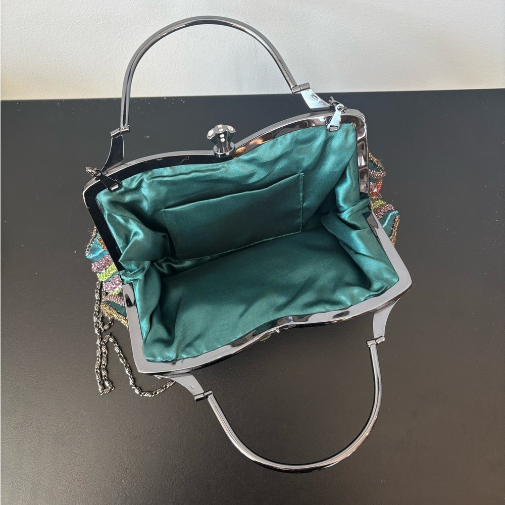 Beaded Floral Evening Bag Green Crossbody Purse - Picture 6 of 10